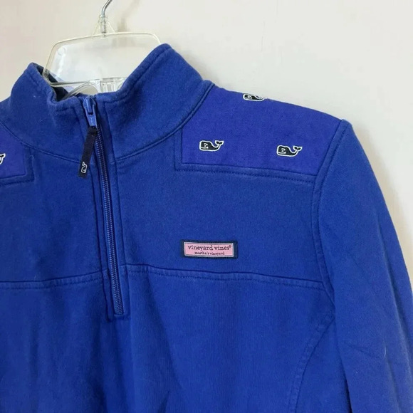 Vineyard Vines Women's Sweater Blue Size M Pullover 1/4 Zip Whale Logo Mock Neck - Picture 3 of 4